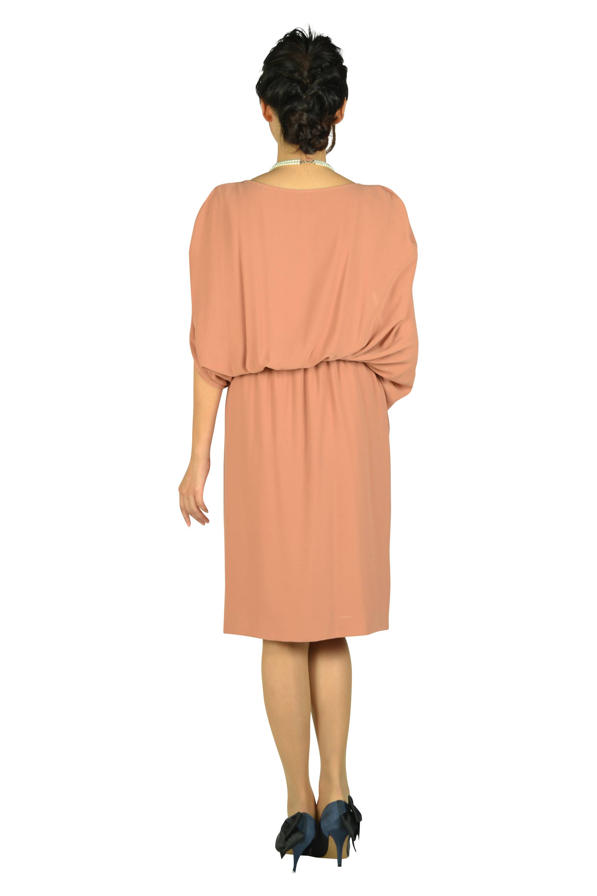 ケープ袖Iラインオレンジドレス