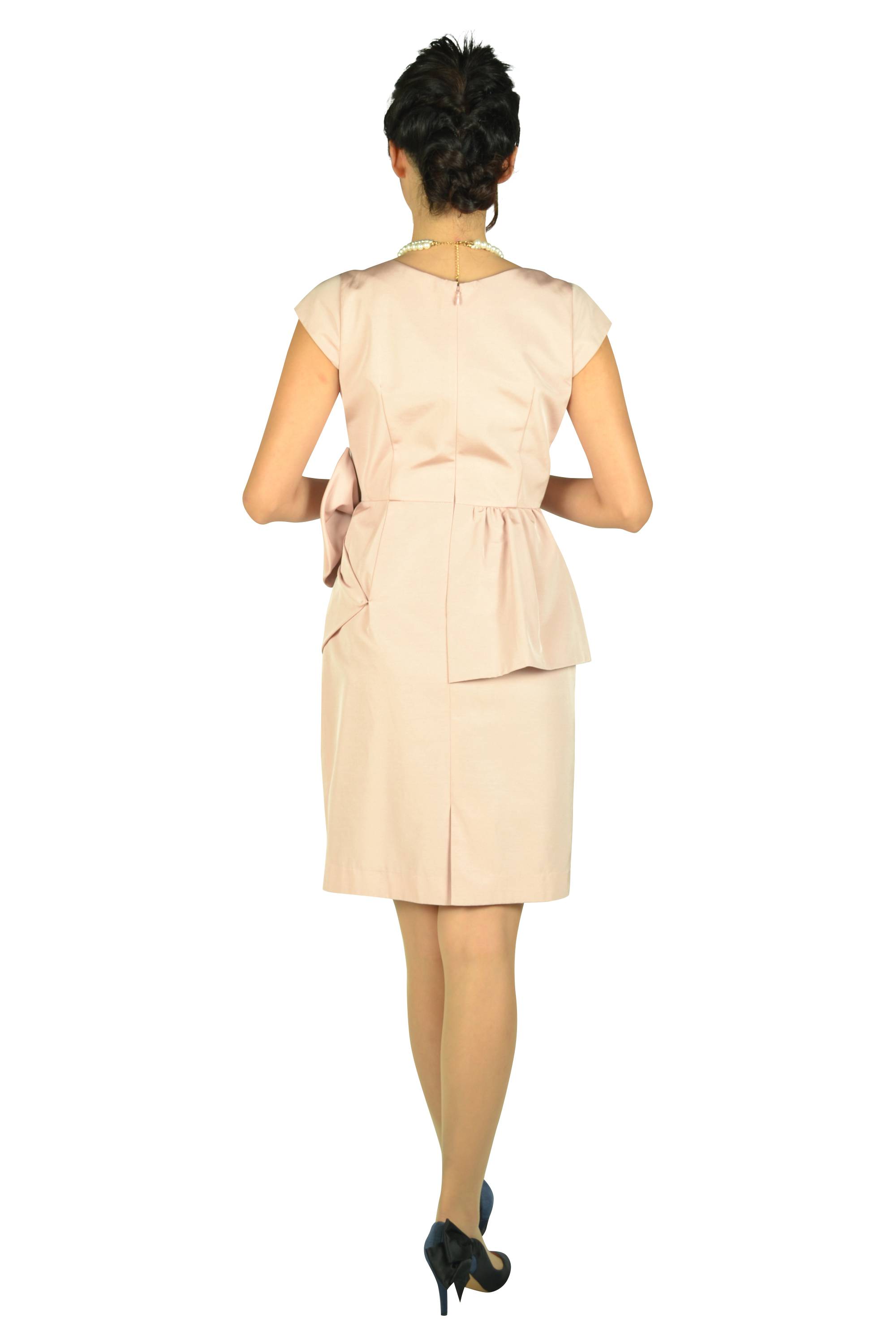 ウェストフリル&リボンピンクドレス