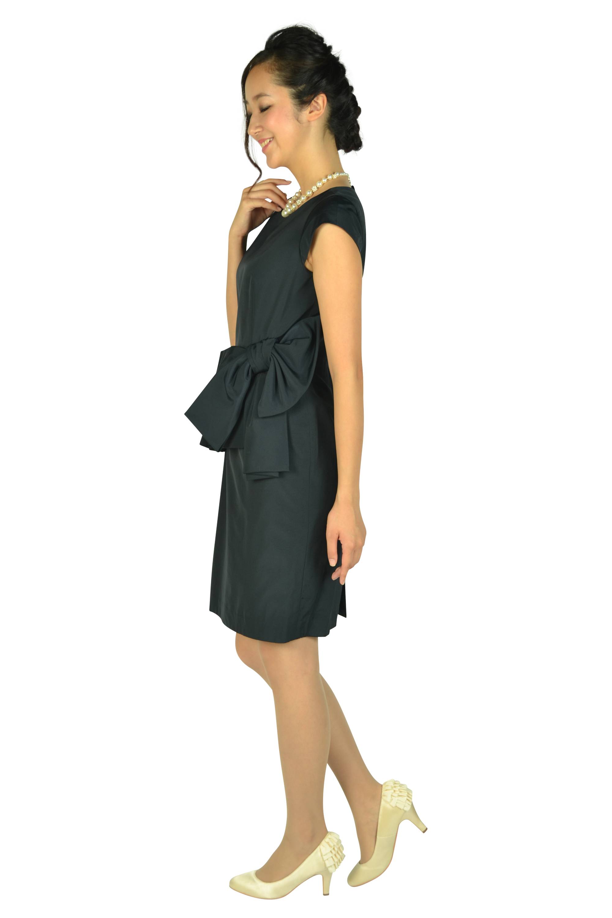 ウェストフリル&リボンネイビードレス