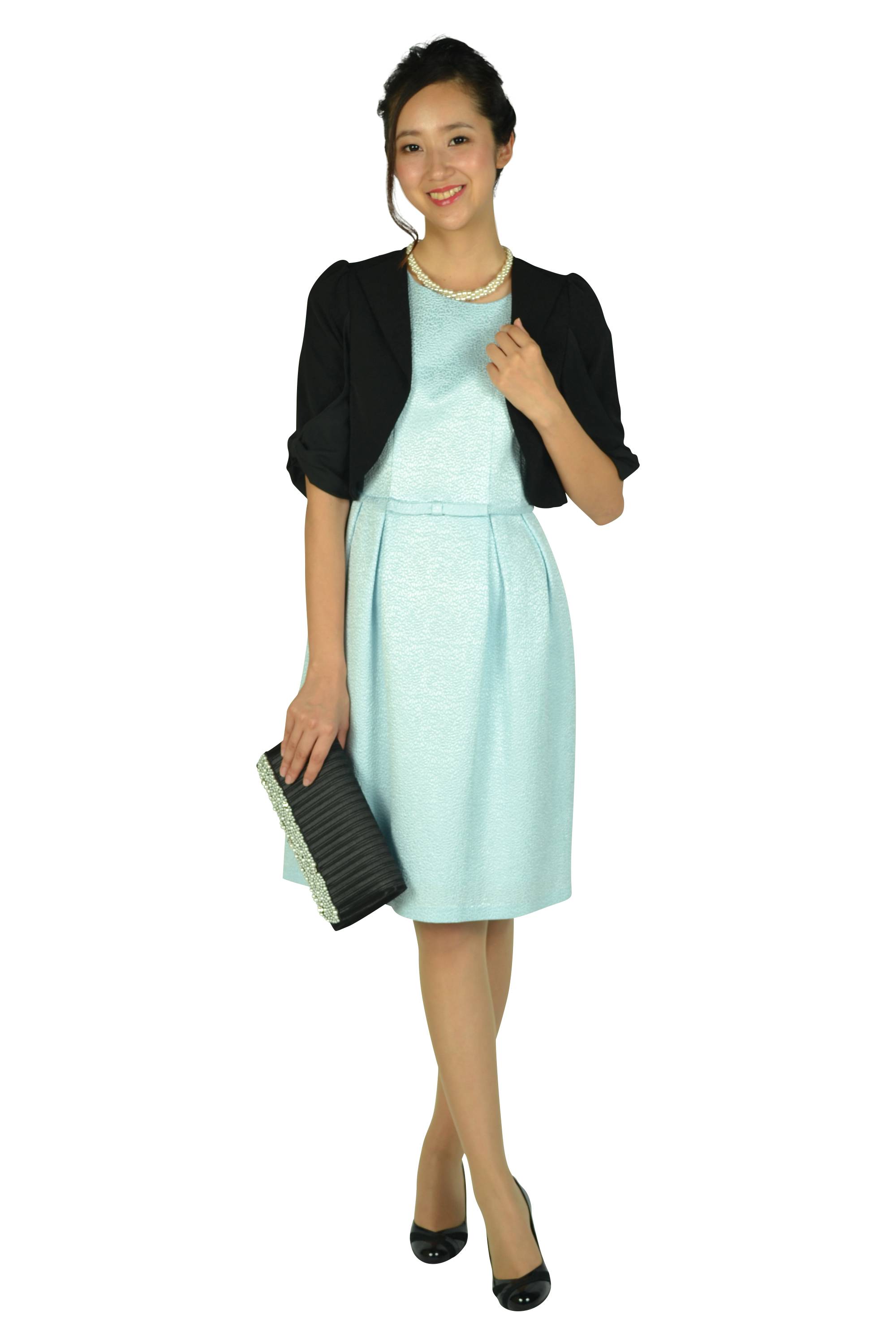 ウエストリボン光沢サックスドレス