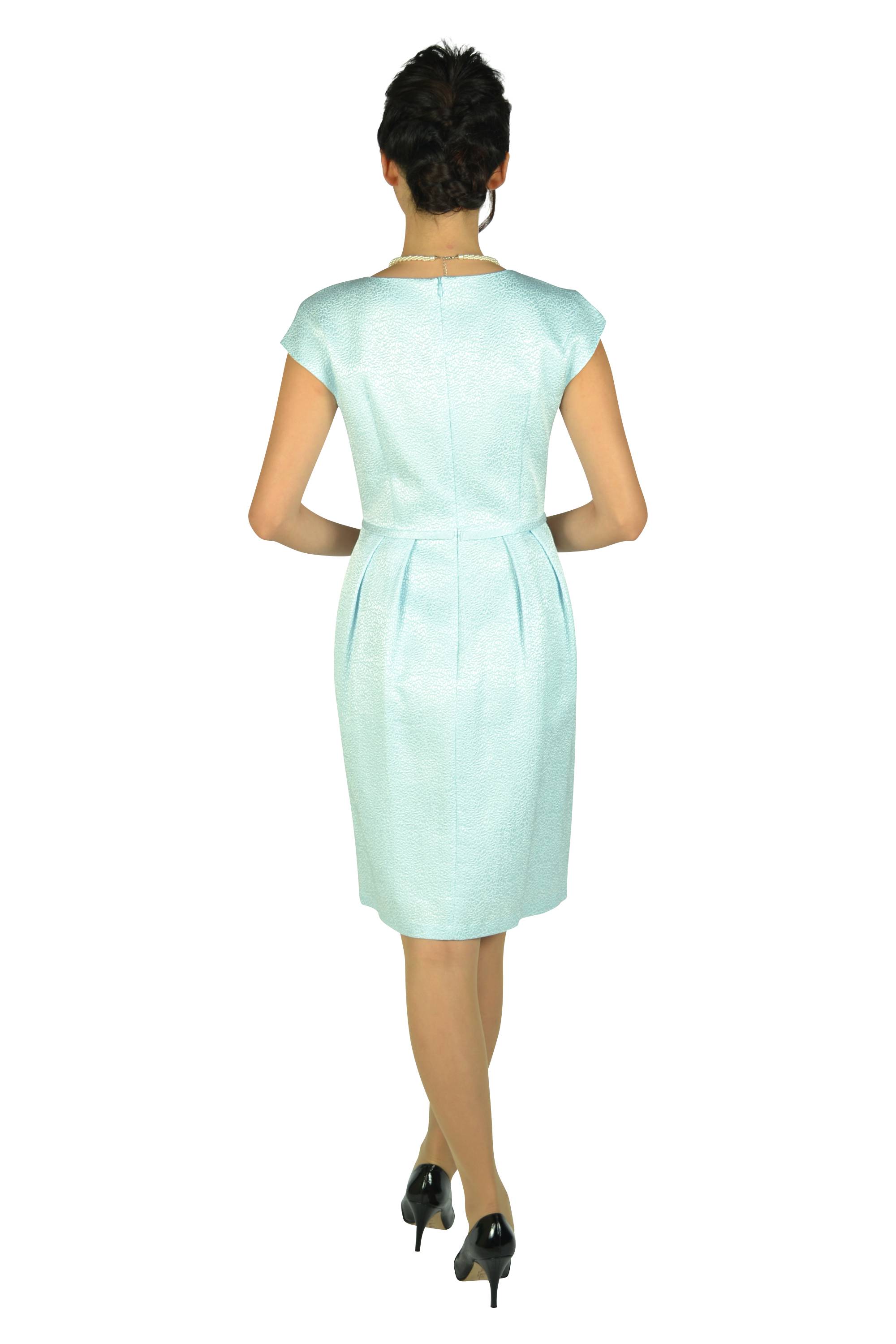 ウエストリボン光沢サックスドレス