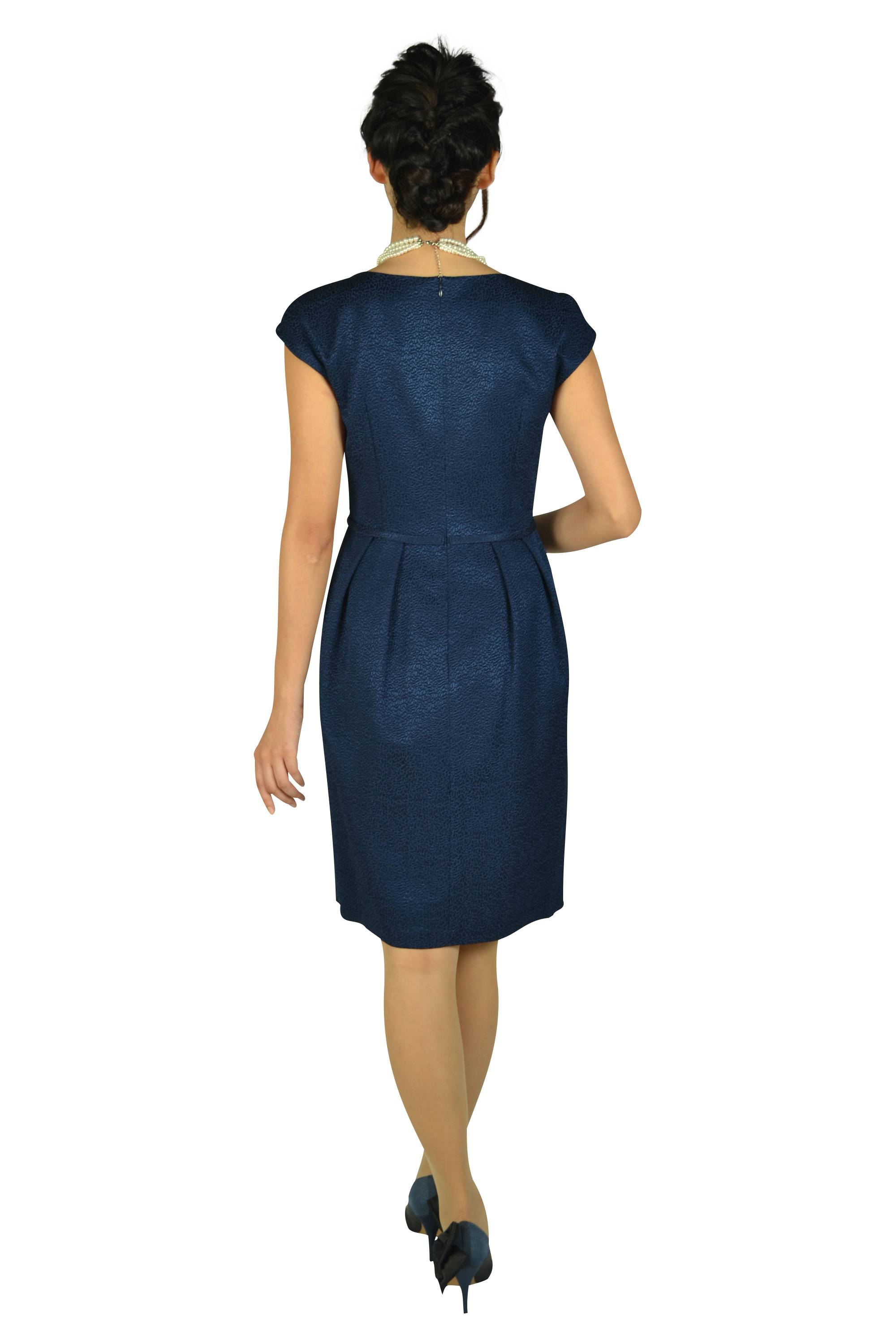 ウエストリボン光沢ネイビードレス