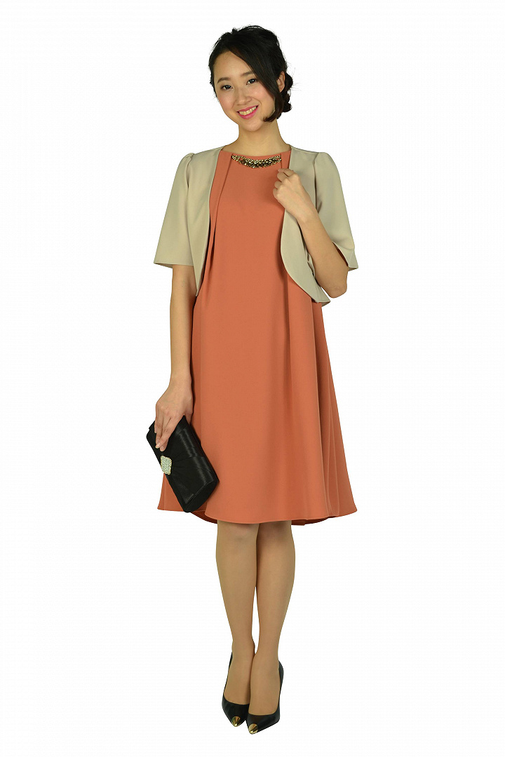 Aラインフレアテラコッタドレス