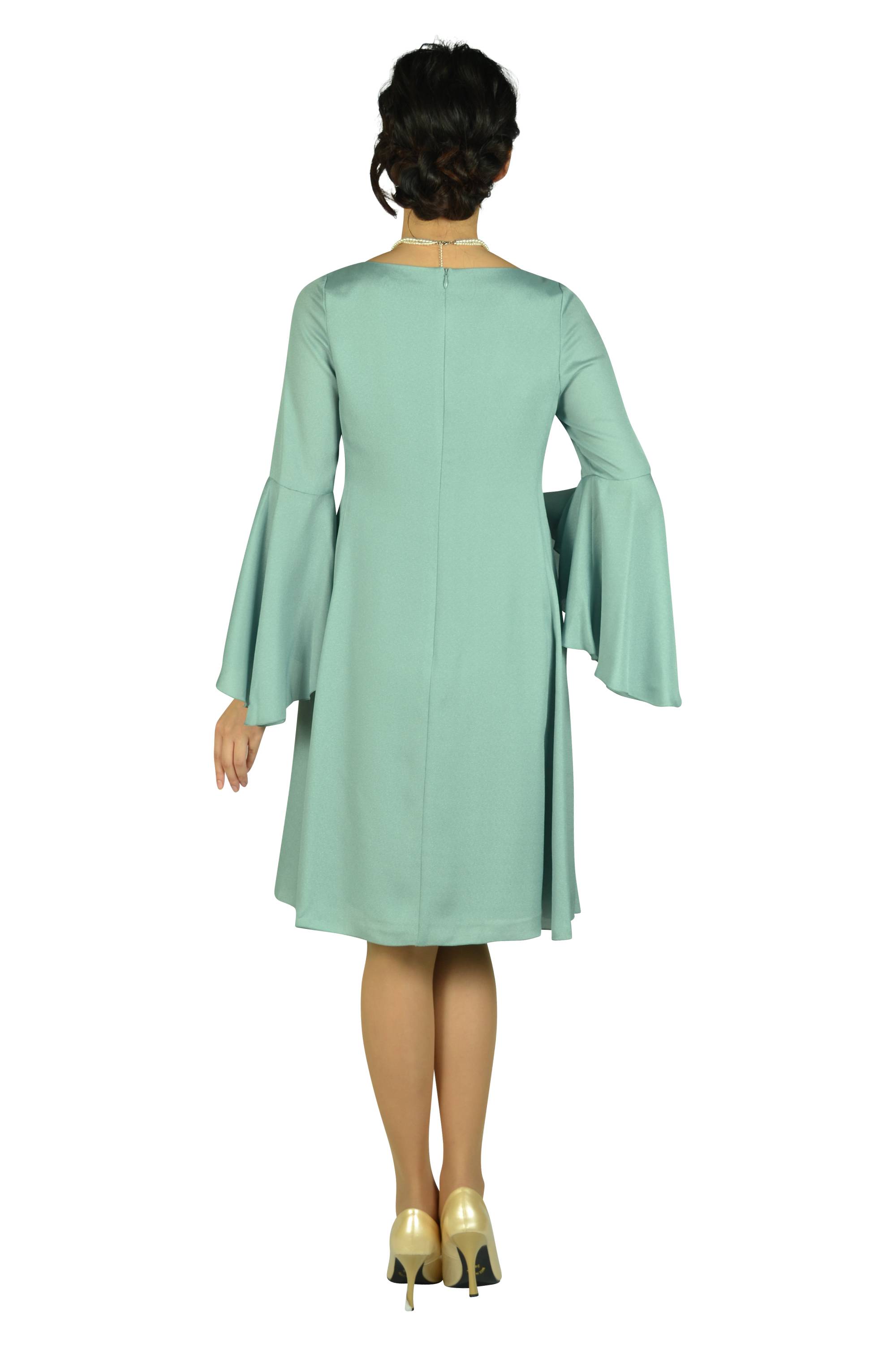 フレアースリーブスモーキーグリーンドレス