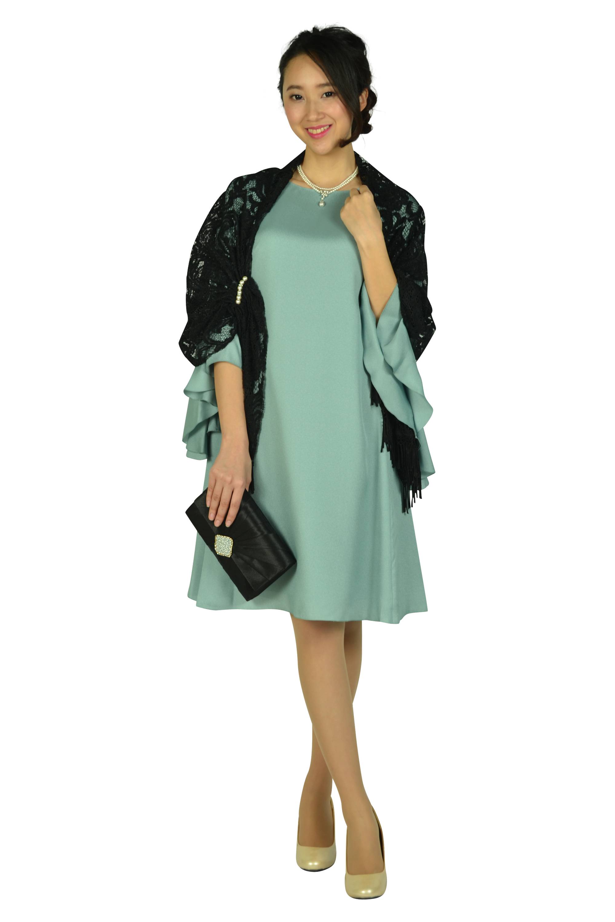 フレアースリーブスモーキーグリーンドレス