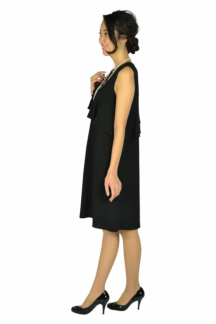 アシンメトリーラメフリルブラックドレス