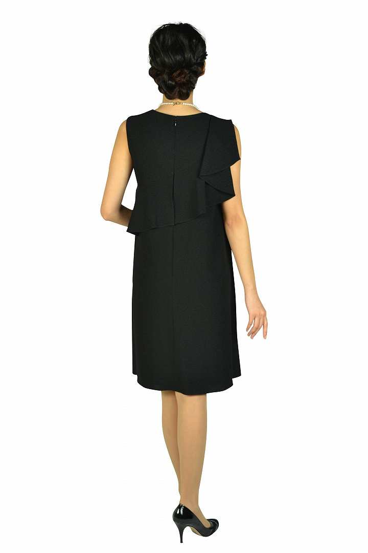 アシンメトリーラメフリルブラックドレス