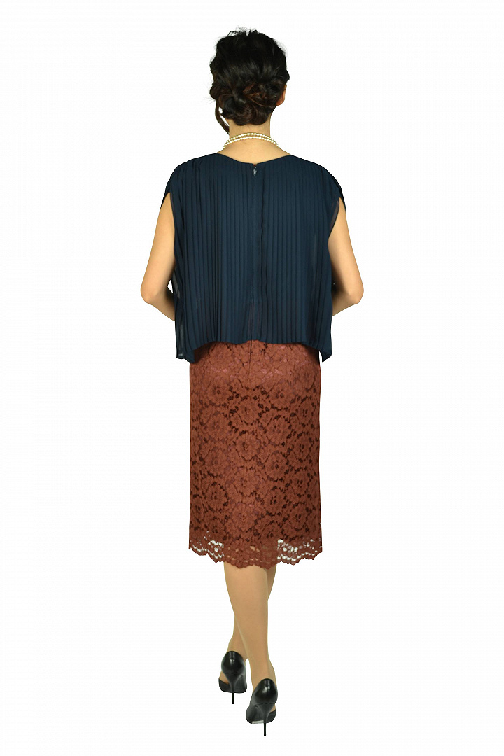 異素材バイカラーブラウン×ネイビードレス