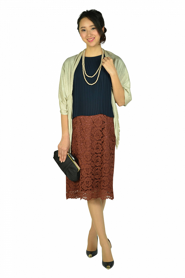 異素材バイカラーブラウン×ネイビードレス