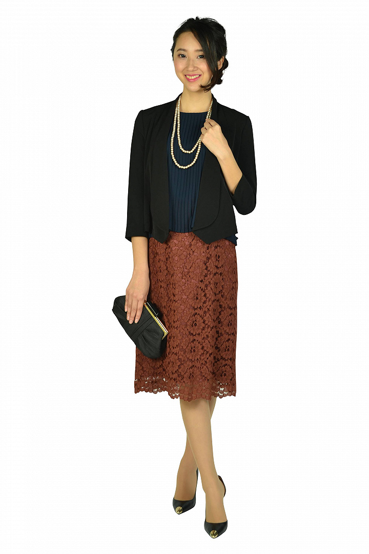 異素材バイカラーブラウン×ネイビードレス