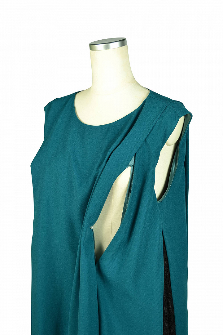 【授乳OK】ゆったりサイドレースグリーンドレス