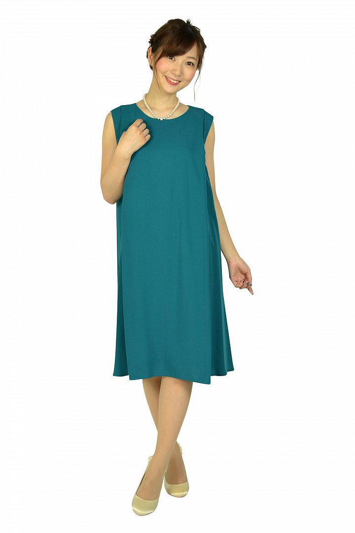 【授乳OK】ゆったりサイドレースグリーンドレス