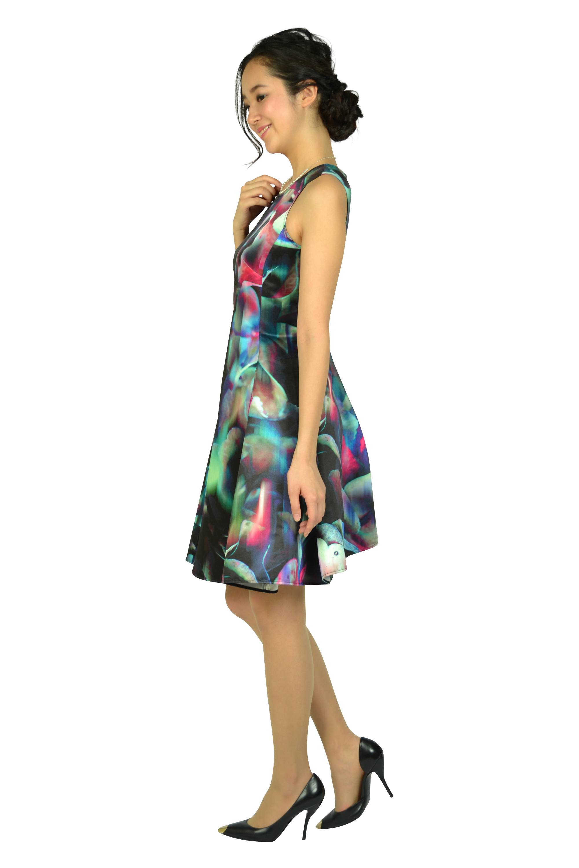 ぼかしフラワー柄マルチカラードレス