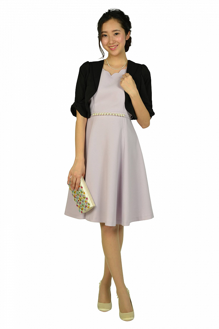 スカラップウエストパールラベンダードレス