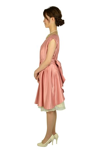 タック&フラワーオーガンジーピンクドレス