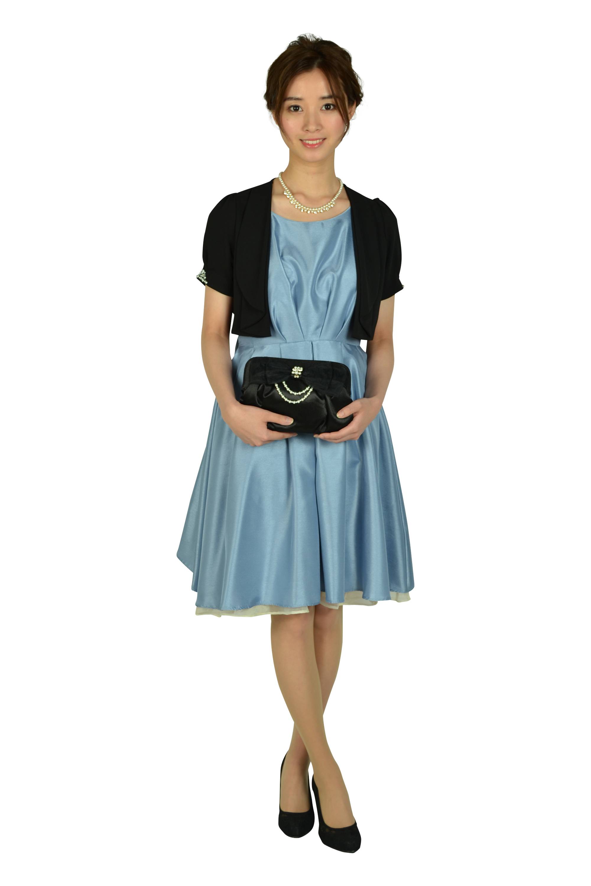 タック&フラワーオーガンジーサックスドレス