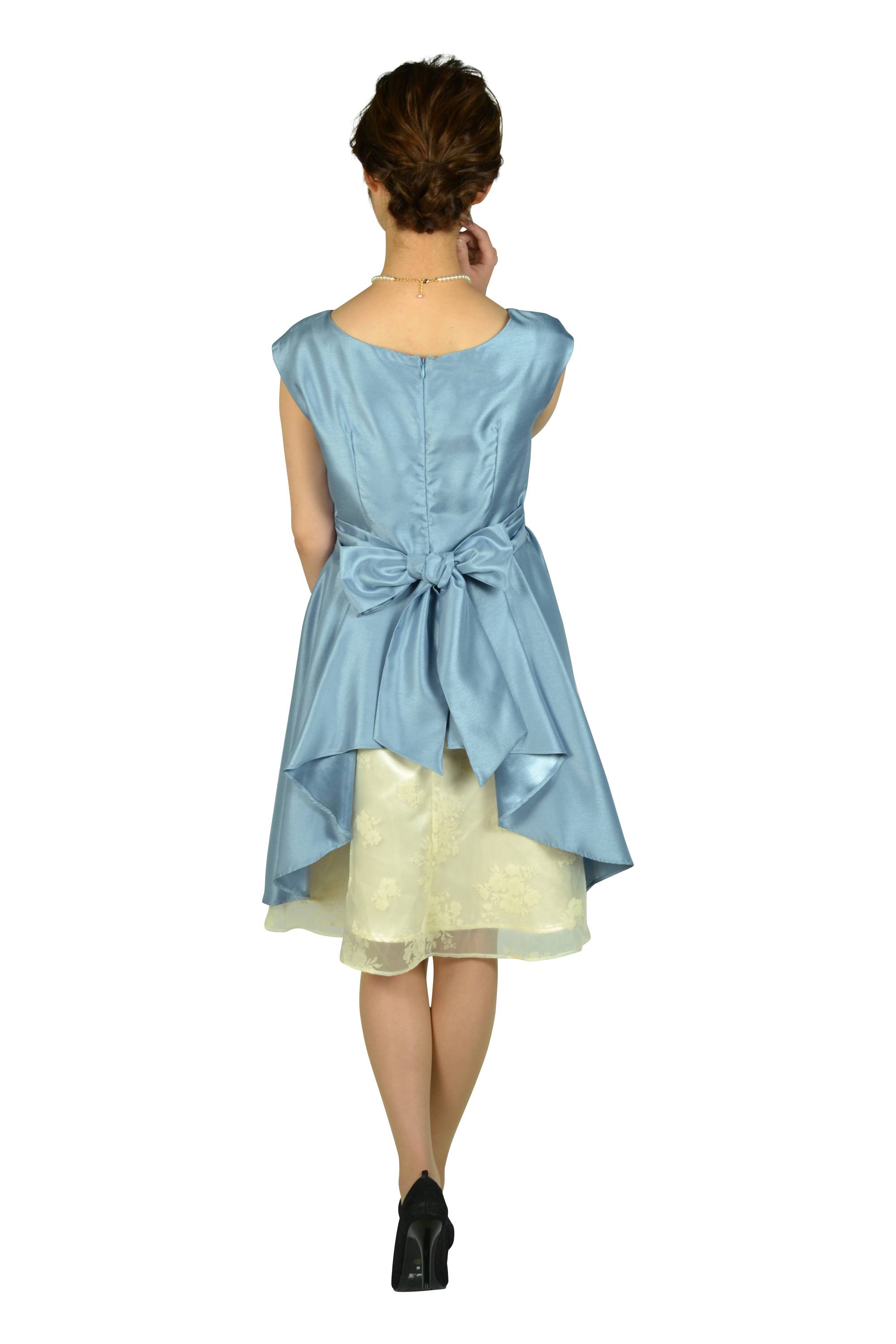 タック&フラワーオーガンジーサックスドレス