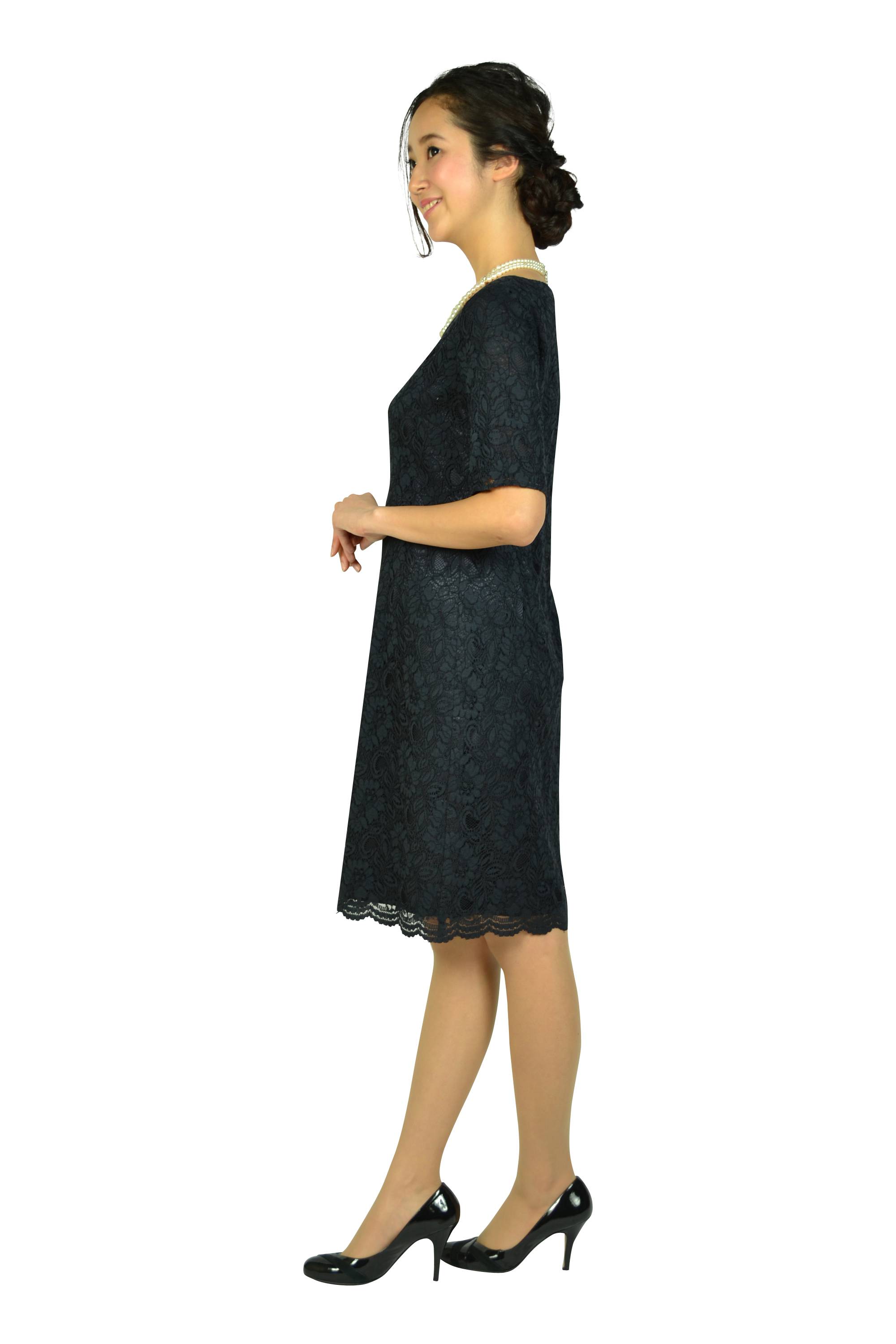 5分袖総レースネイビードレス