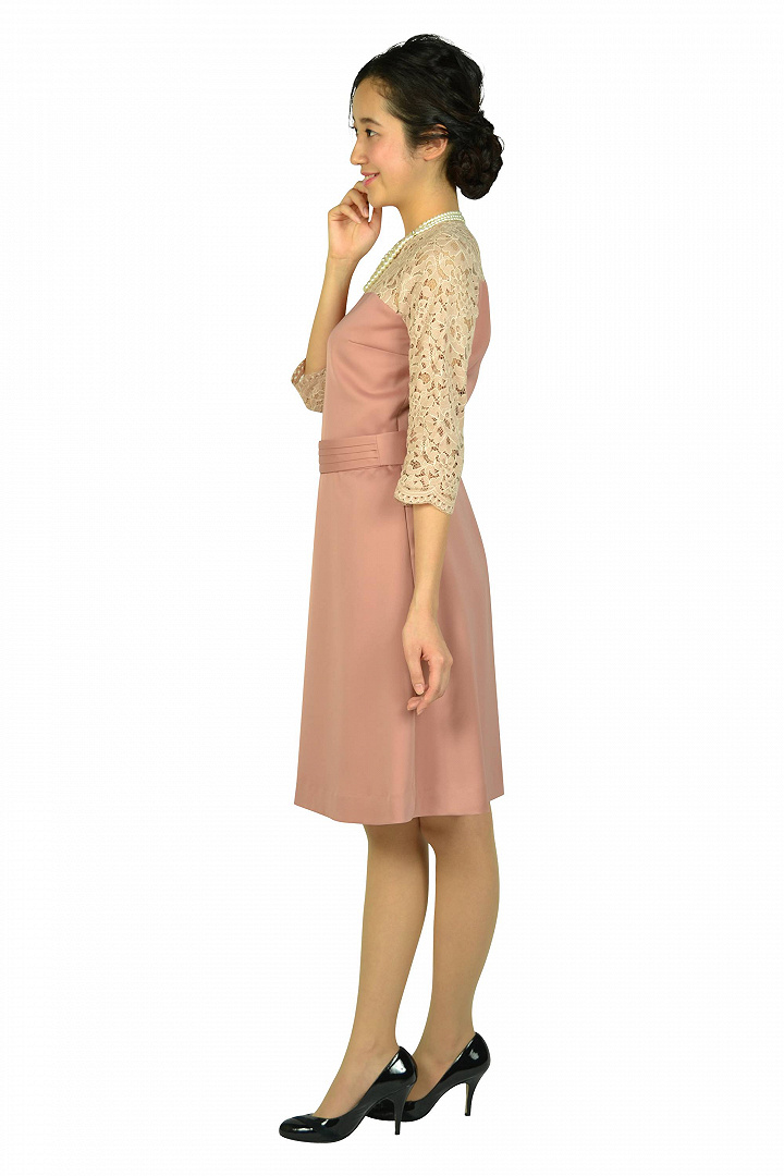 La Totalite 袖レースピンクベージュドレス M をレンタル 結婚式パーティーのドレスレンタルはおしゃれコンシャス La Totalite 袖レースピンクベージュドレス M をレンタル 結婚式パーティーのドレスレンタルはおしゃれコンシャス