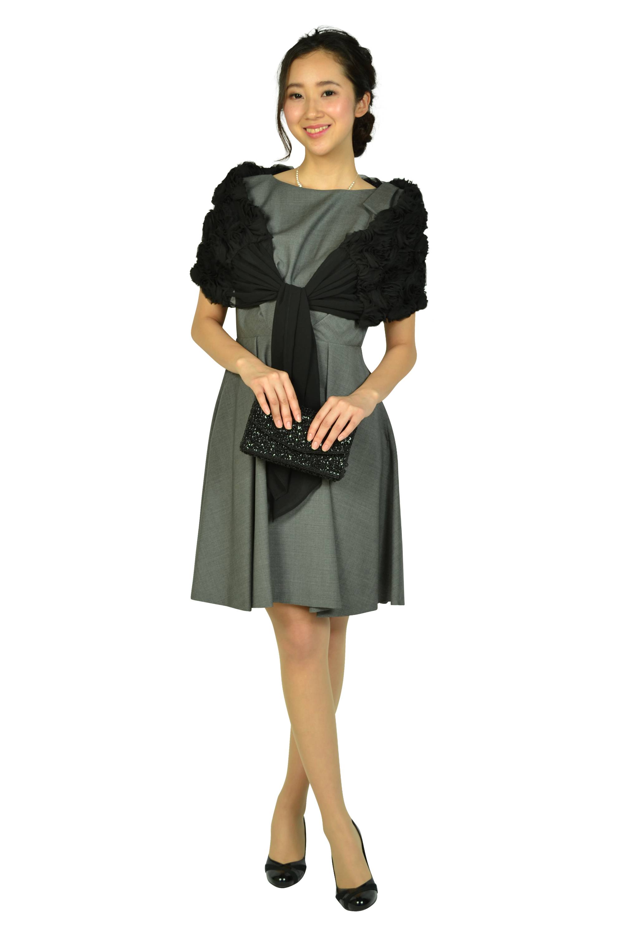 立体フラワーモチーフブラックショール