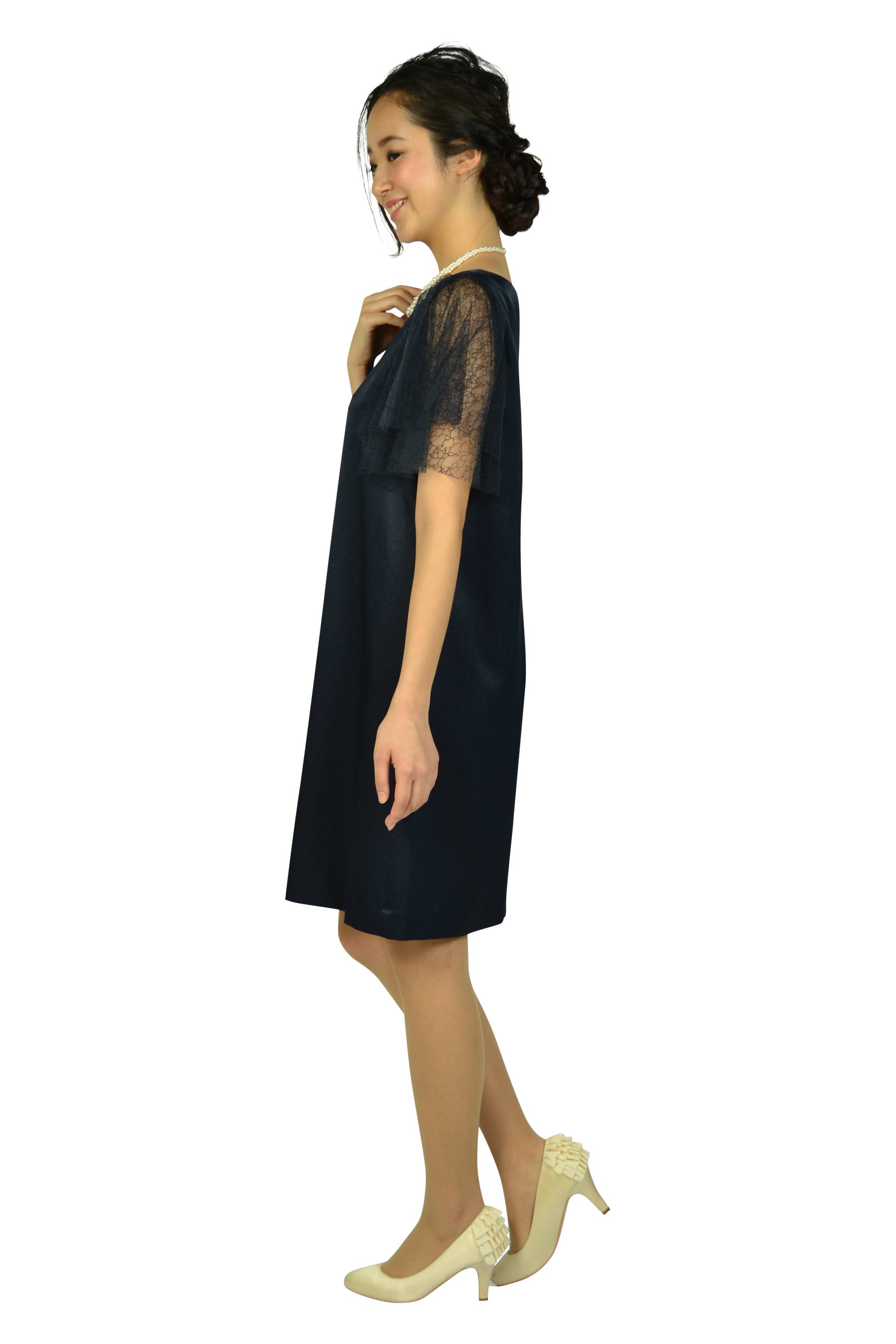 レースティアードスリーブネイビードレス