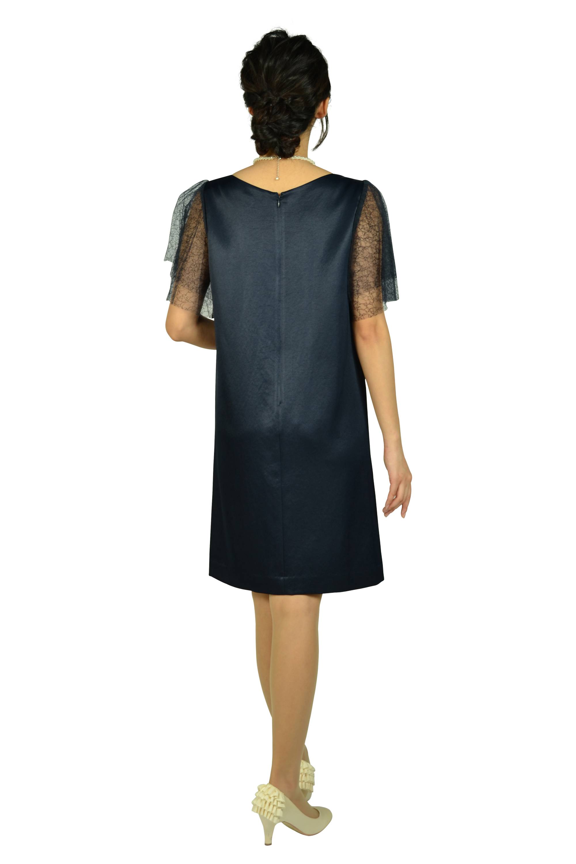 レースティアードスリーブネイビードレス