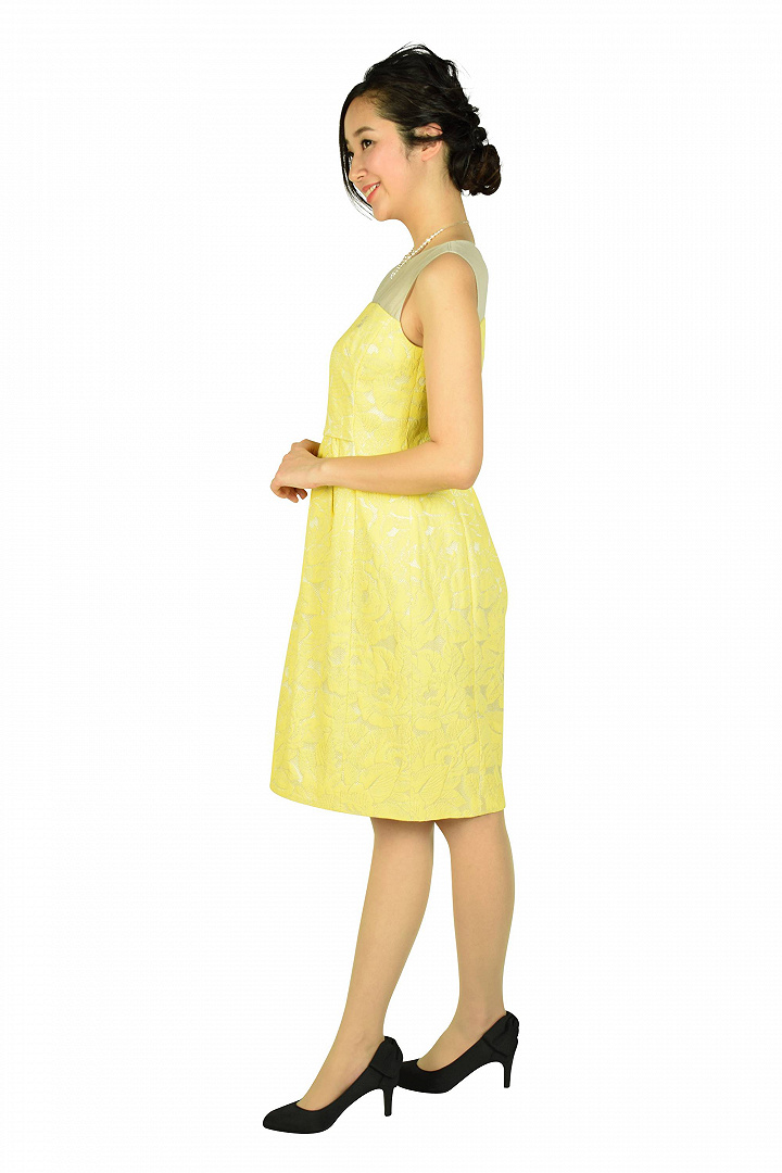 フラワー刺繍レモンイエロードレス