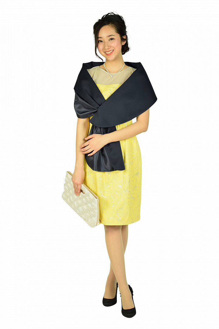 フラワー刺繍レモンイエロードレス