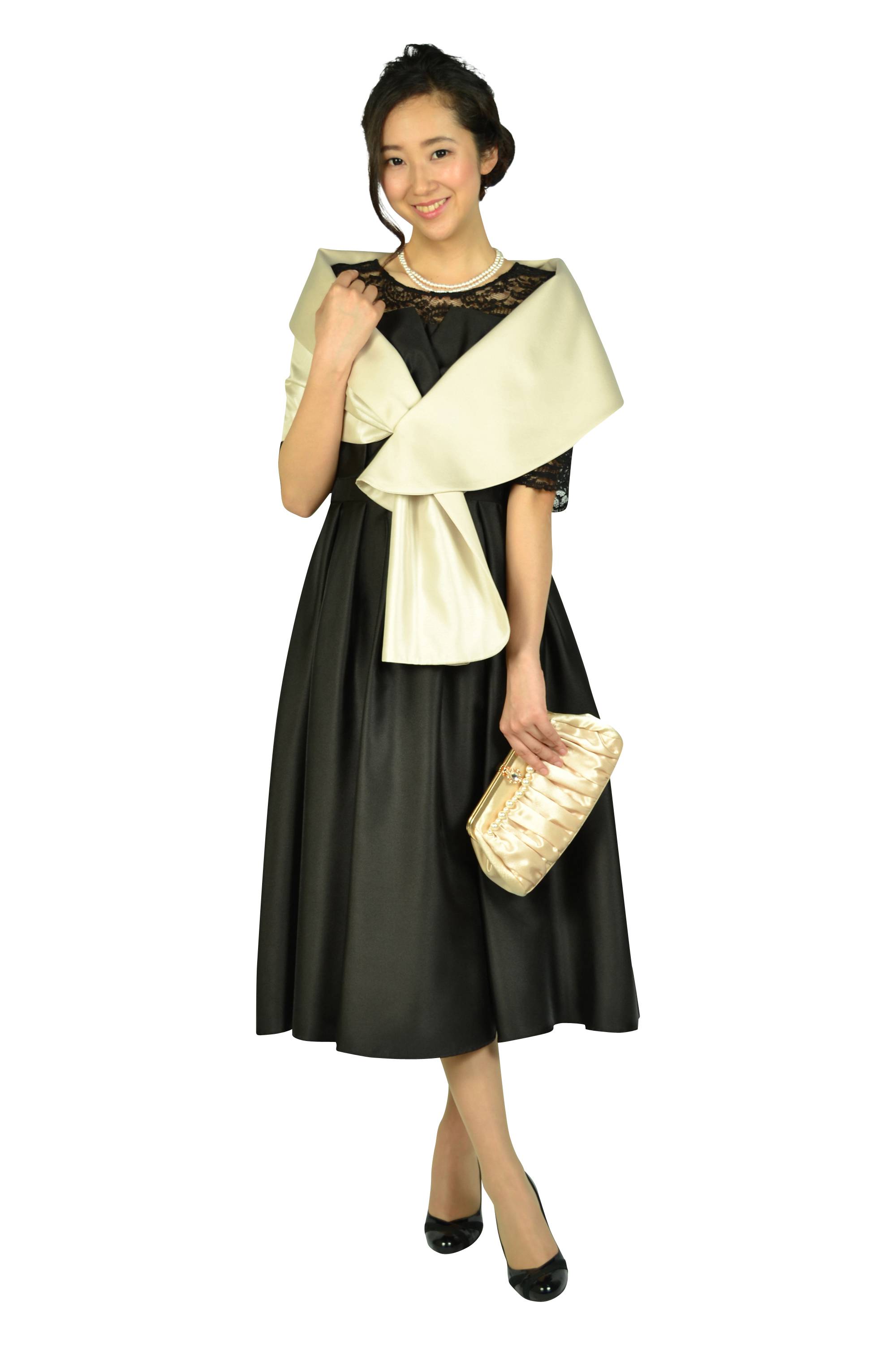 5分袖レースミディ丈ブラックドレス