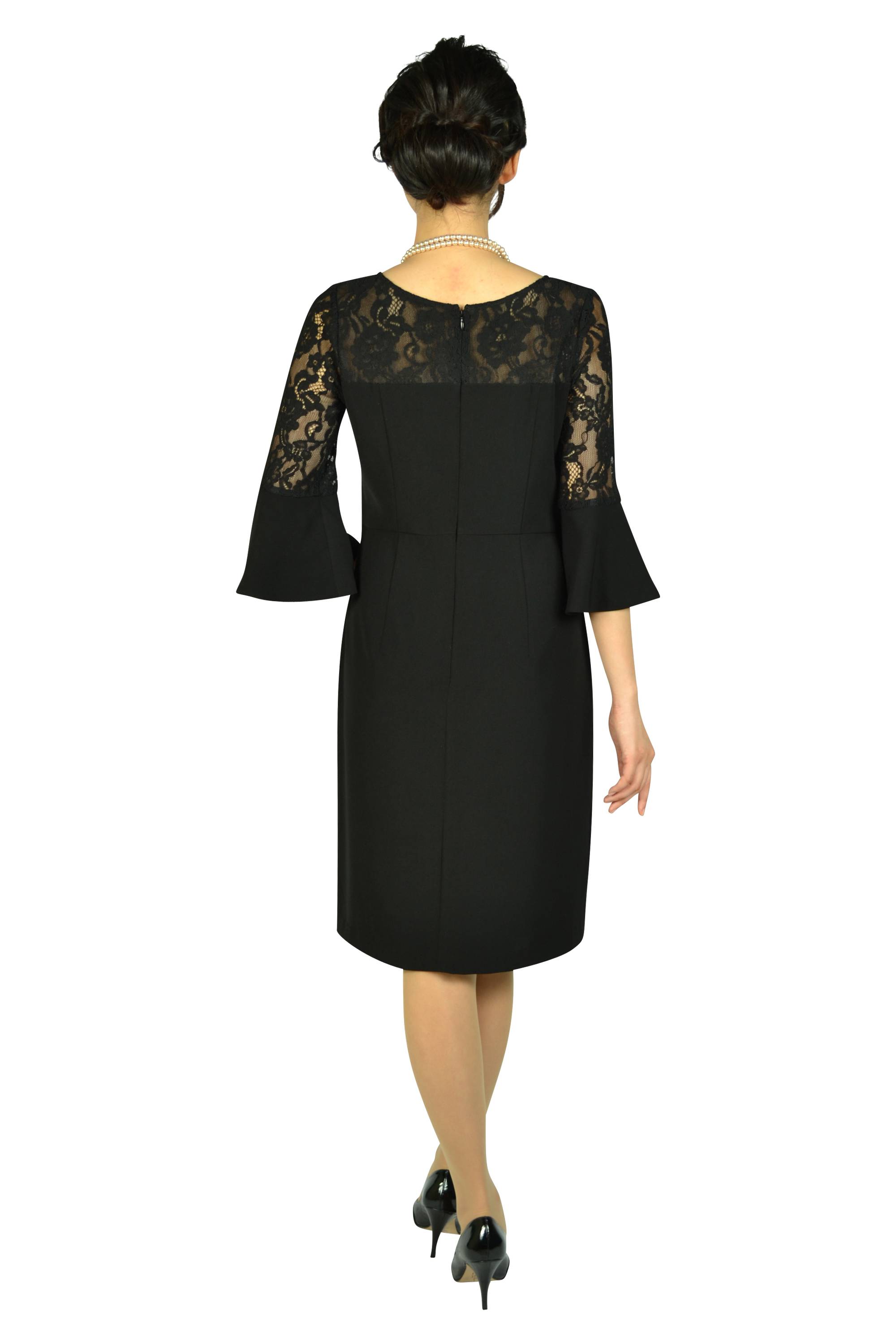 異素材ベル袖ブラックドレス