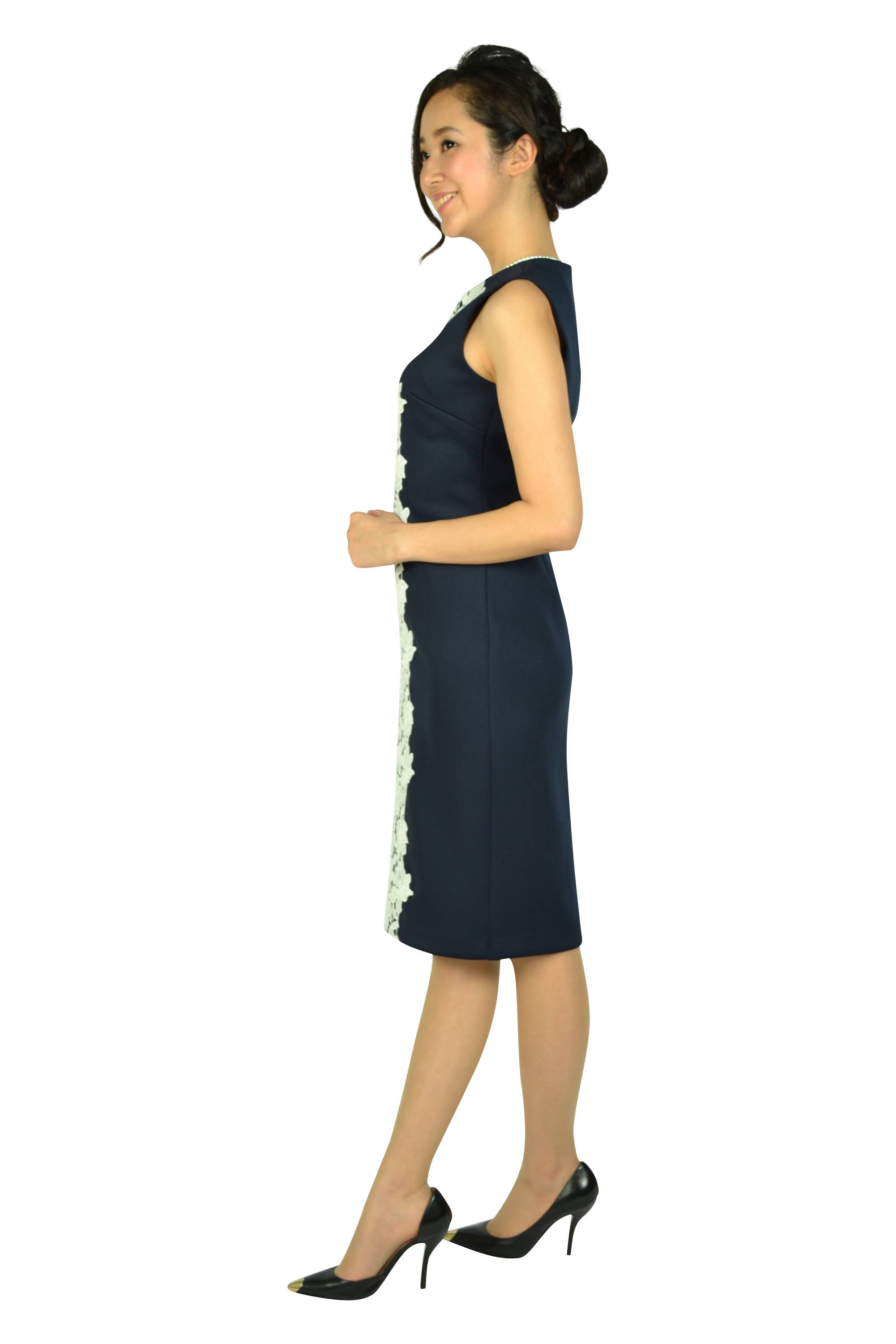 センターレースネイビードレス