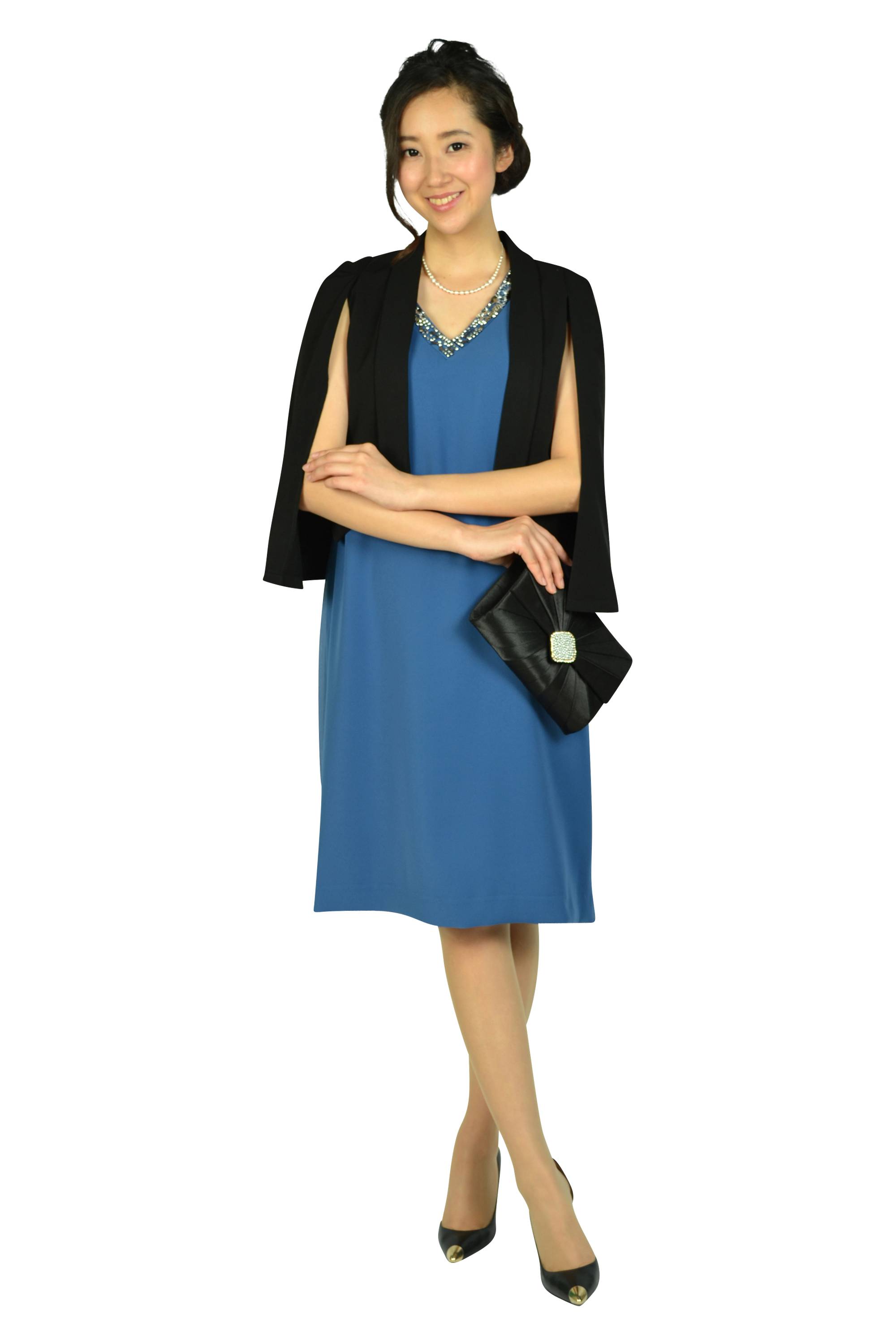 Vネックビジュブルードレス