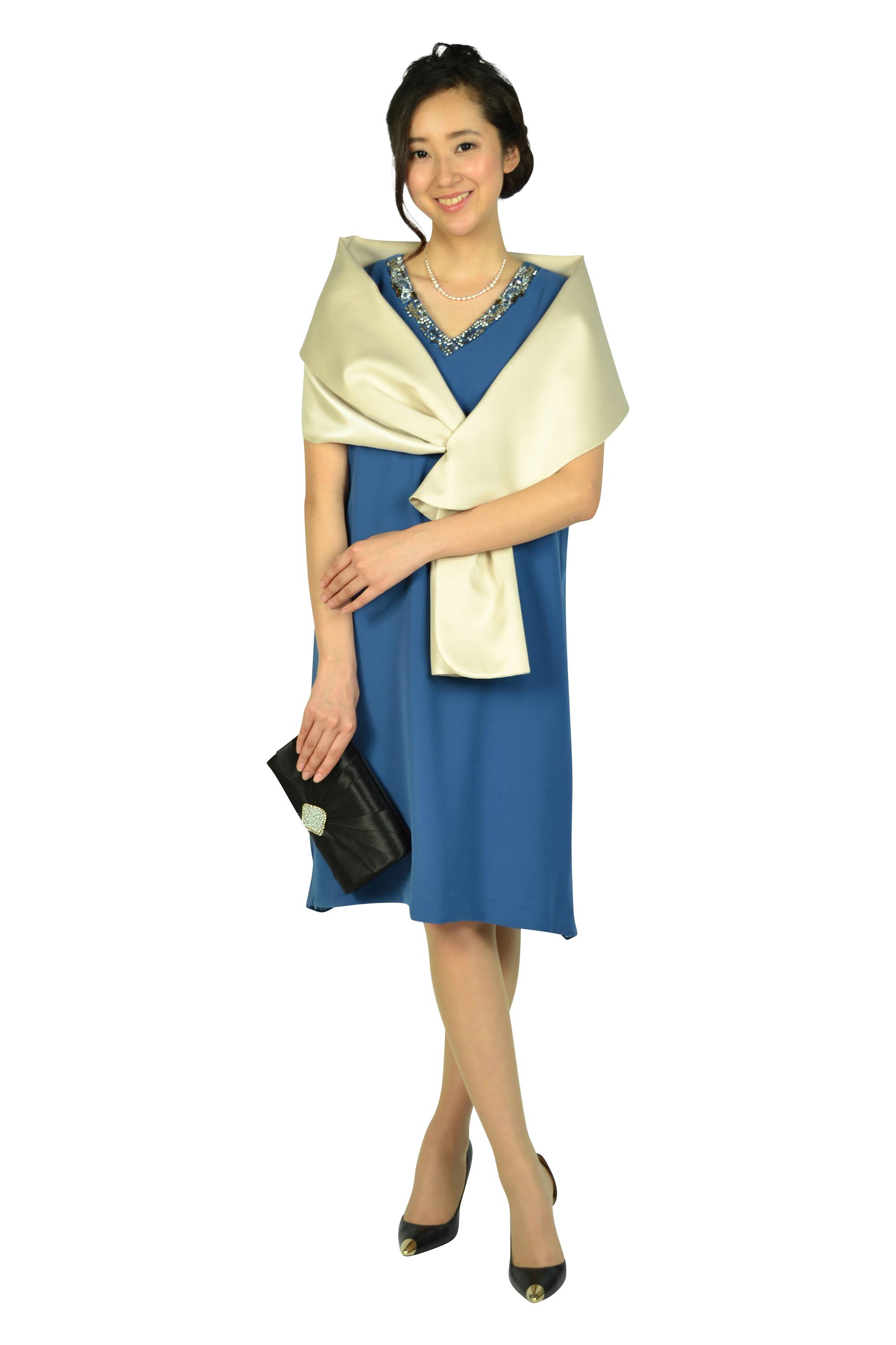 Vネックビジュブルードレス