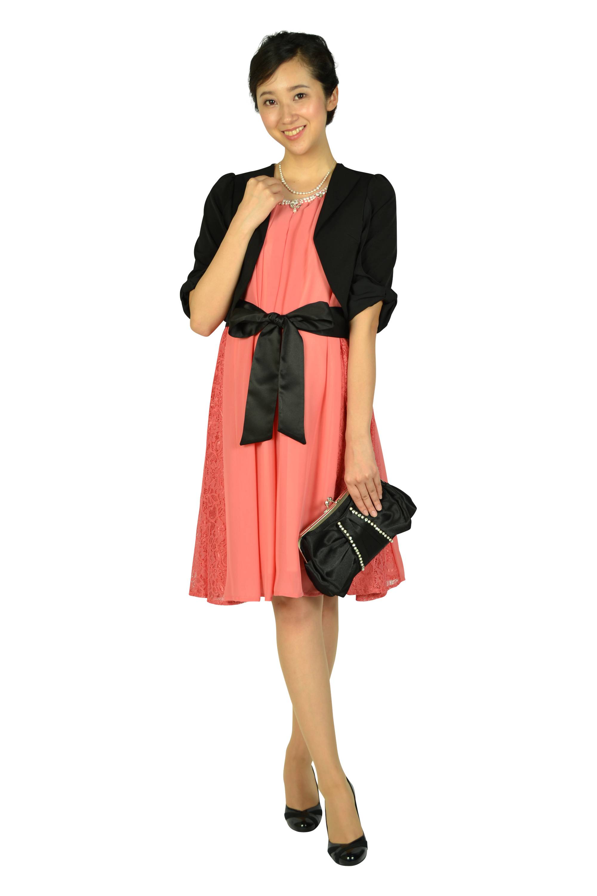 Aライン首元ビジュアプリコットピンクドレス