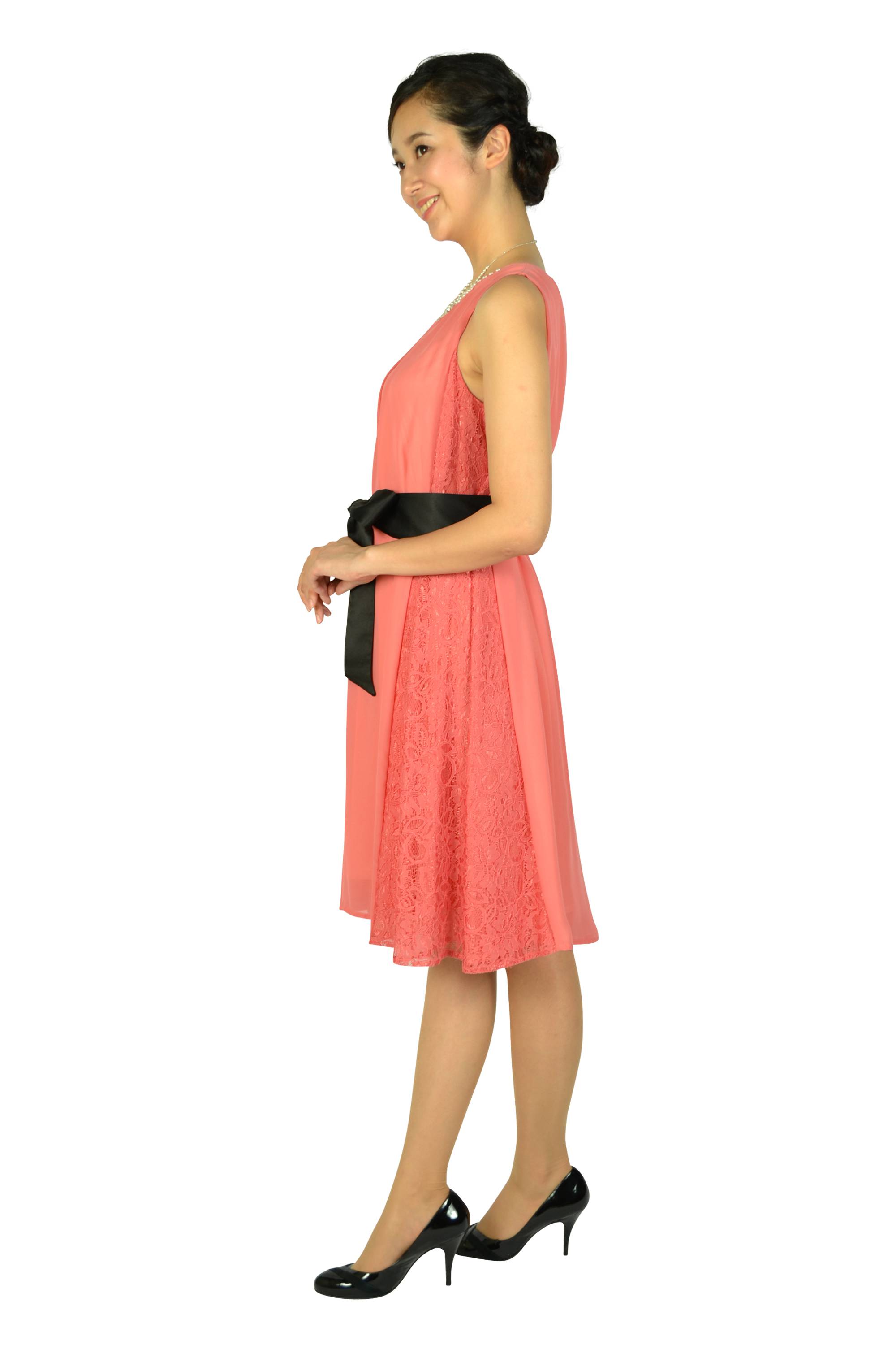 Aライン首元ビジュアプリコットピンクドレス