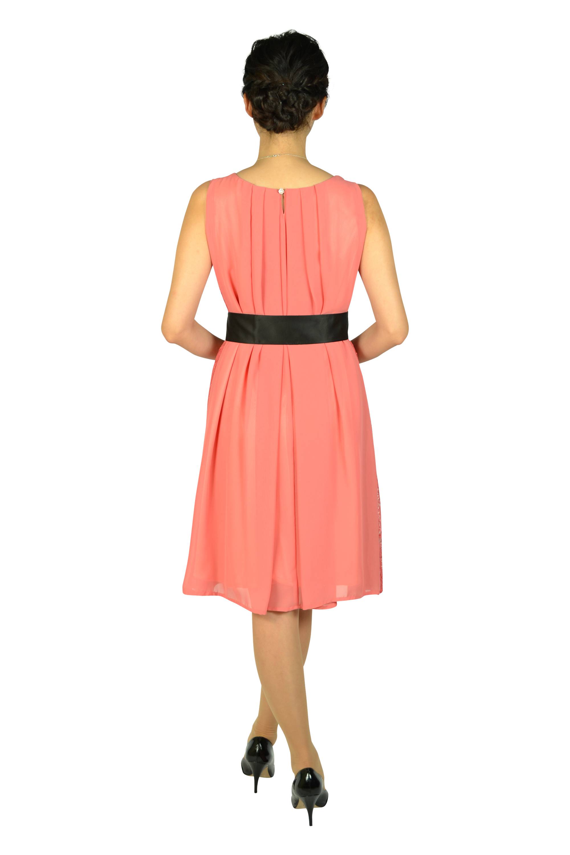 Aライン首元ビジュアプリコットピンクドレス