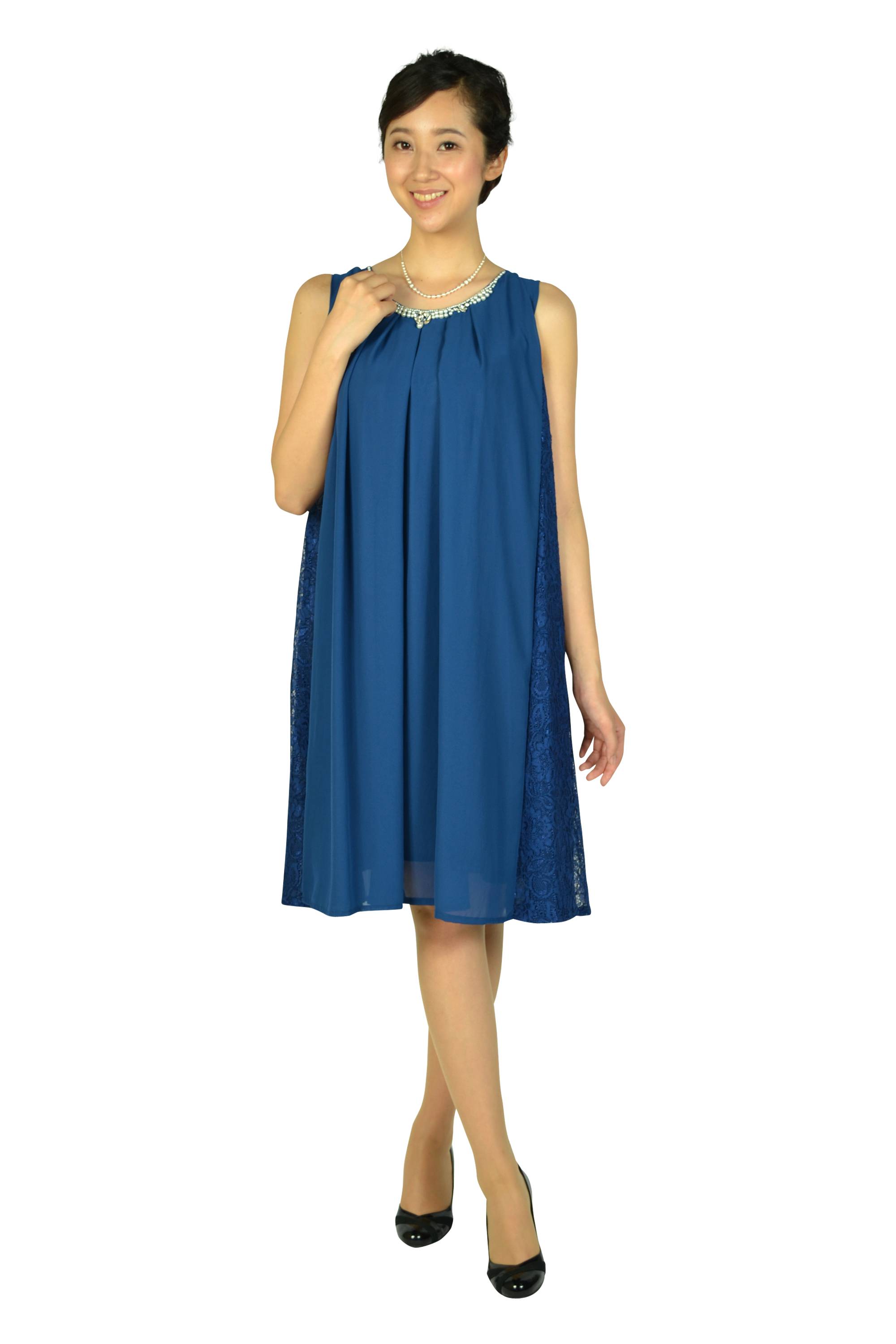 Aライン首元ビジュブルードレス