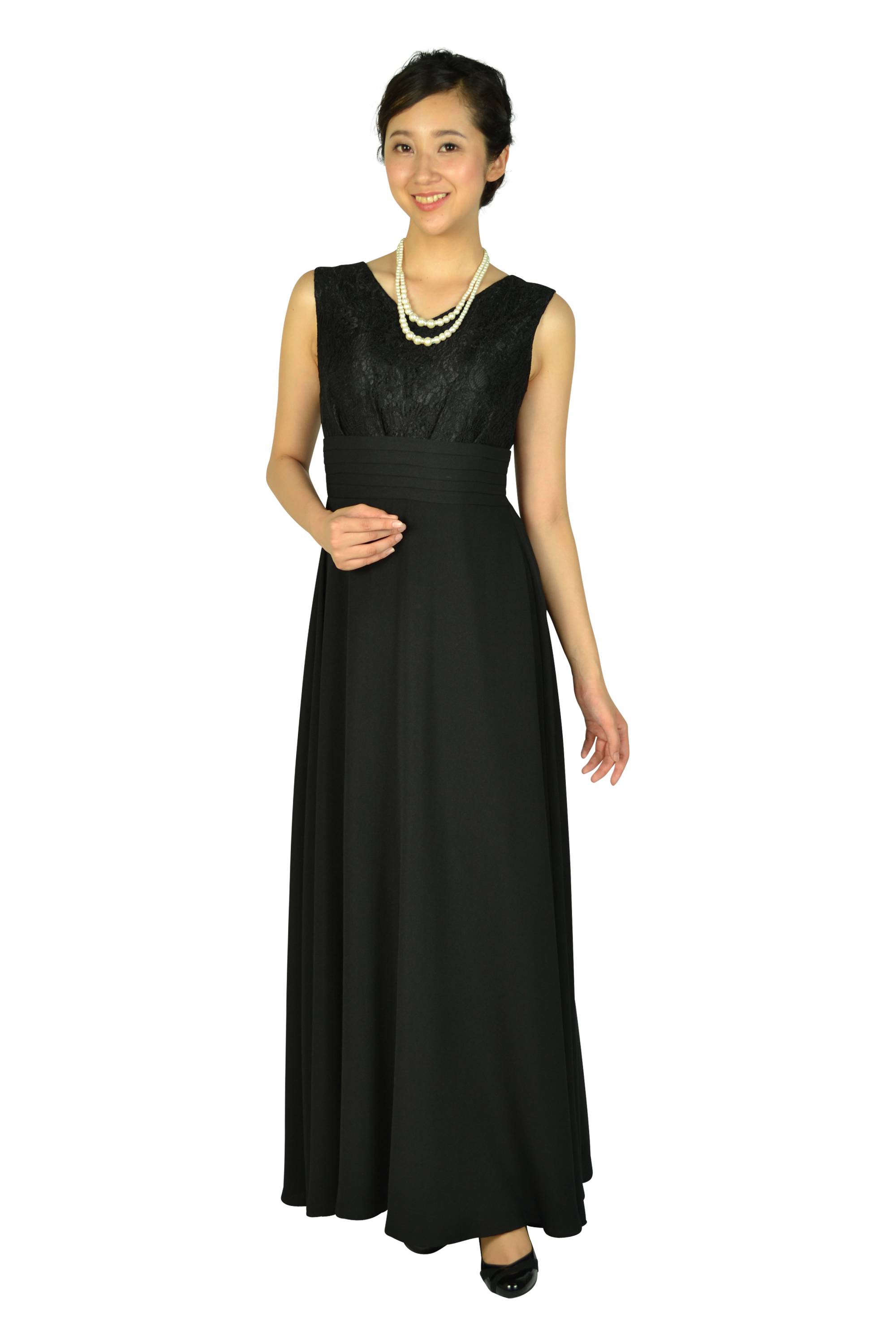 LUXE GRACE レース×ジョーゼットブラックロングドレス (LL〜3L) を