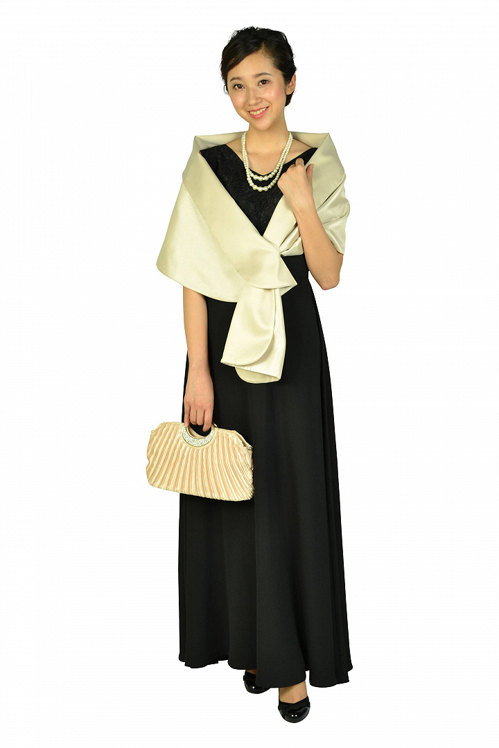 レース×ジョーゼットブラックロングドレス