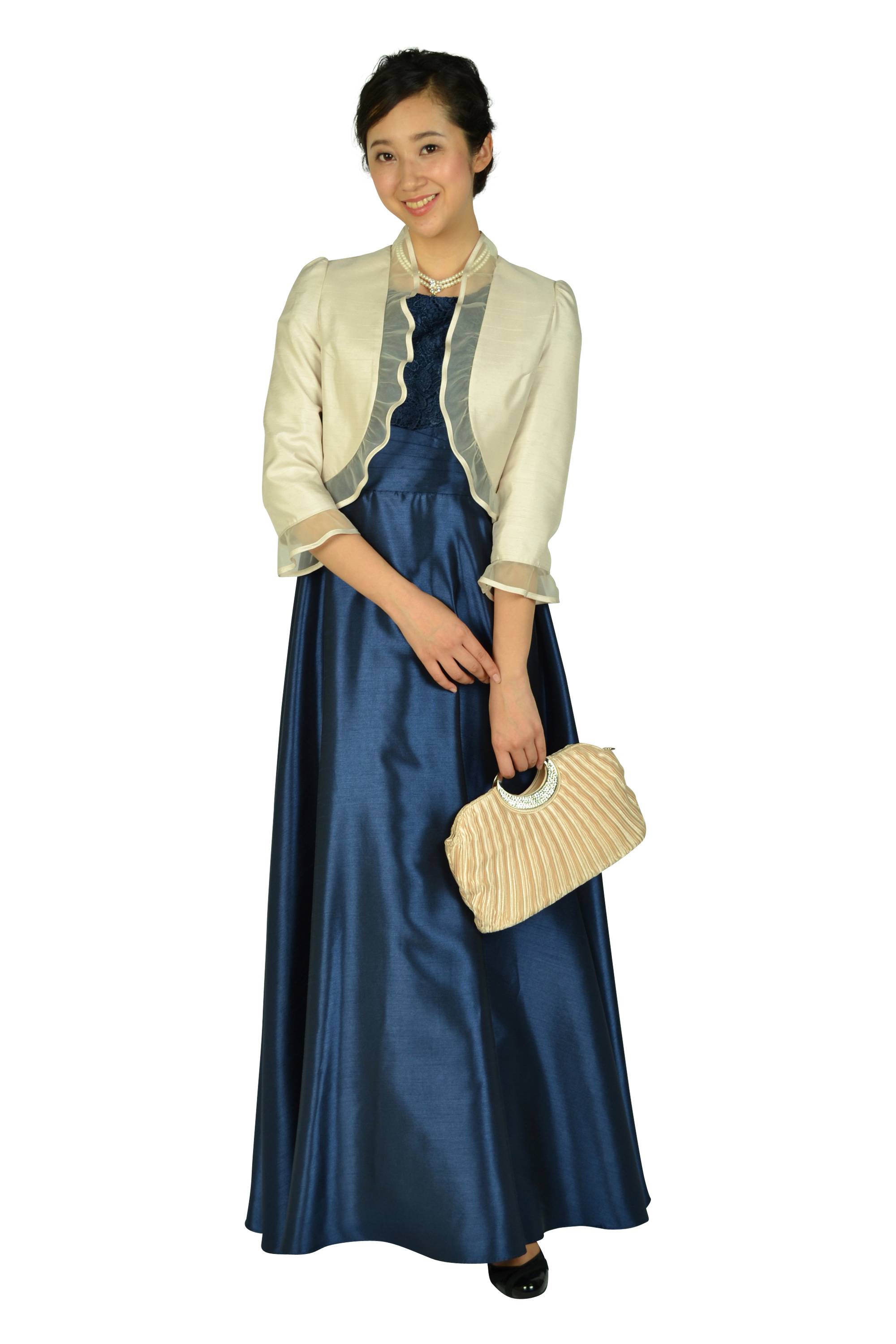 LUXE GRACE パニエ付きエレガントネイビーロングドレス (M) をレンタル