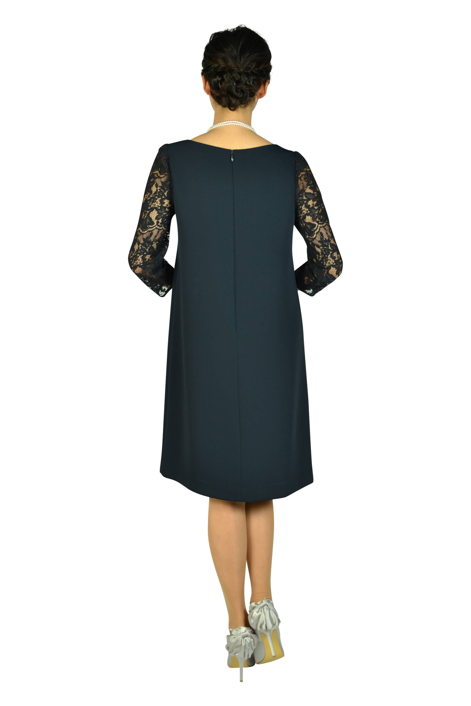 袖シースルーレースネイビードレス