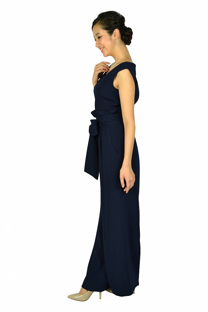 ウエストタックネイビーオールインワンドレス