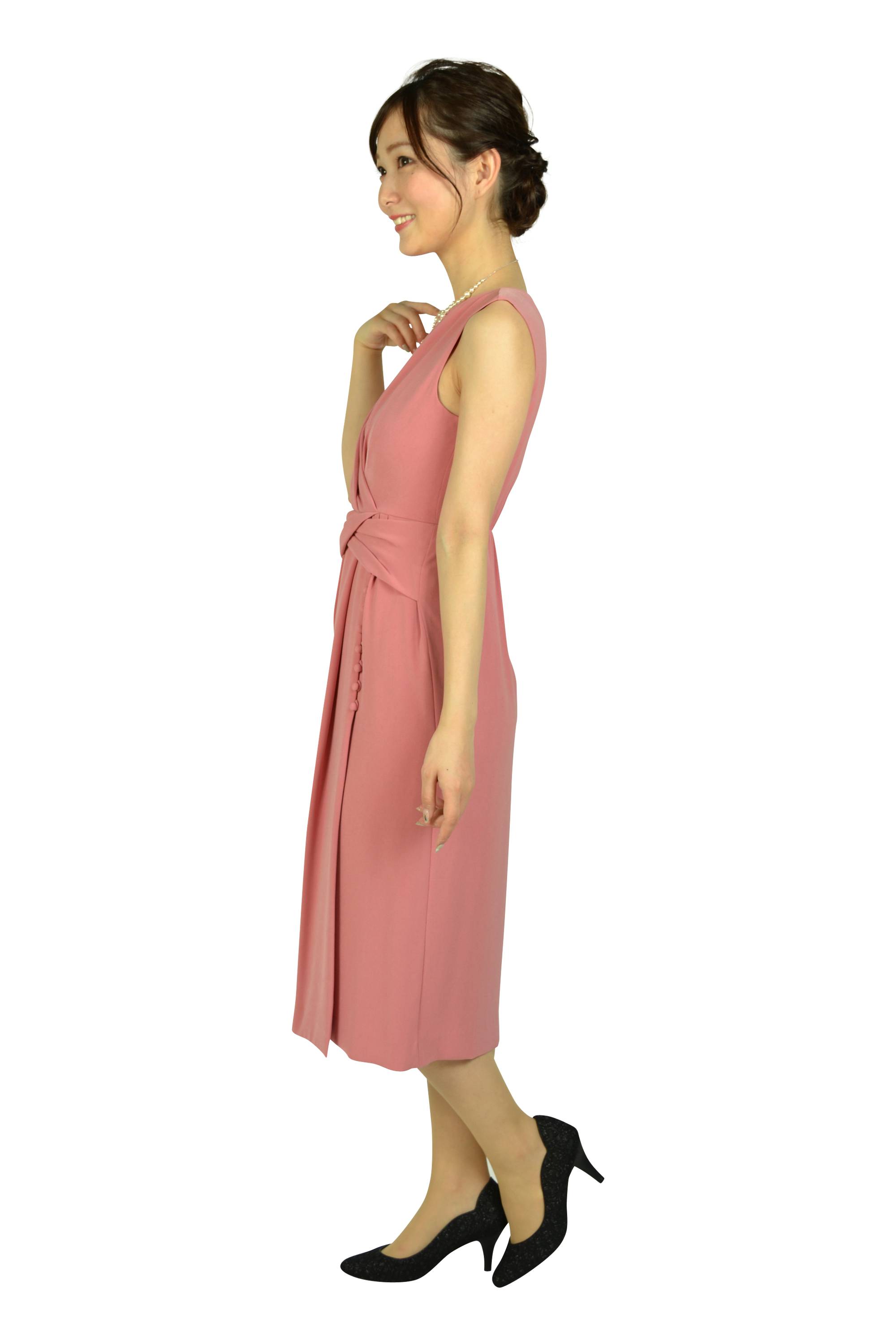 アシンメトリータックローズピンクドレス