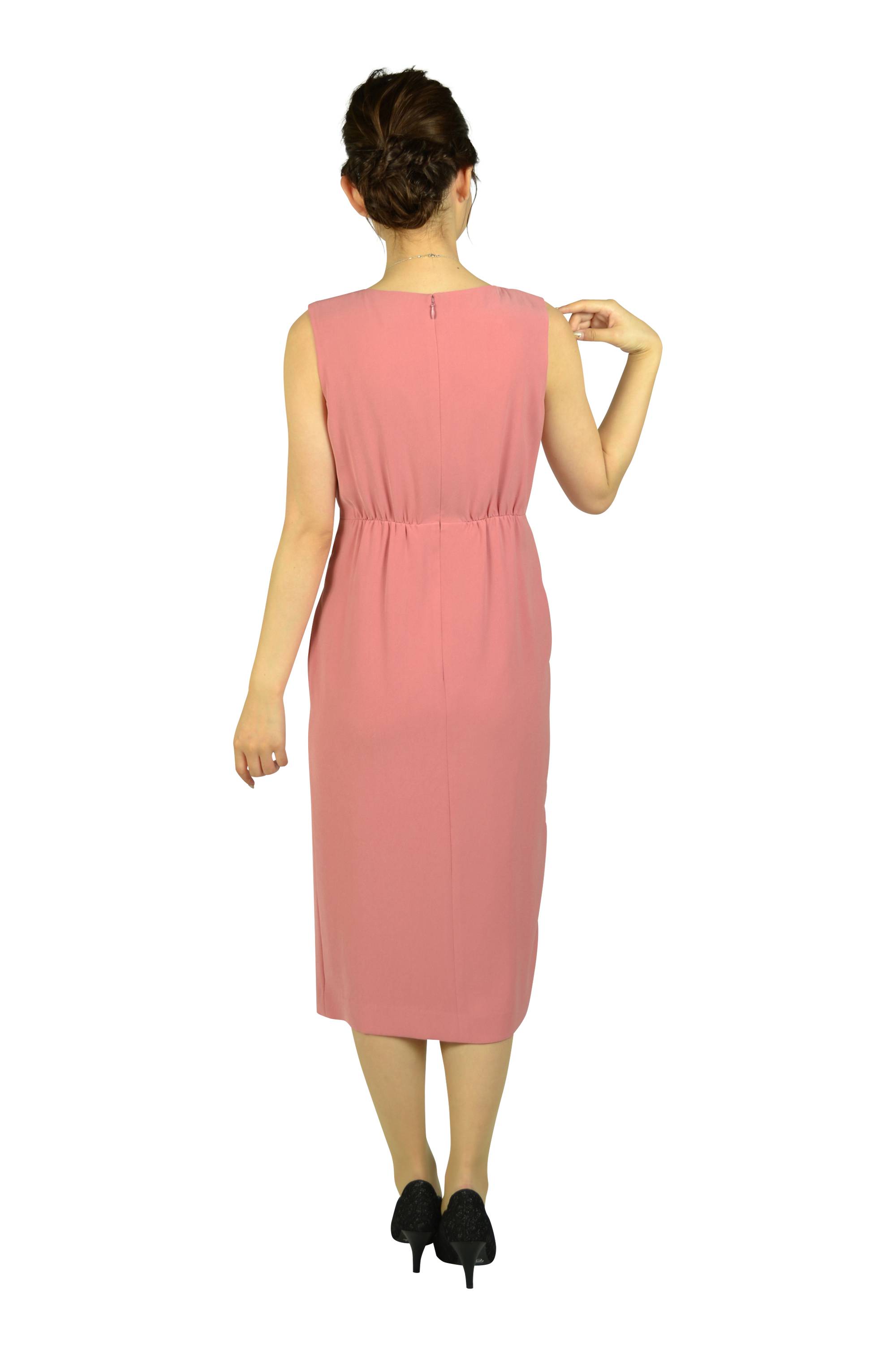 アシンメトリータックローズピンクドレス