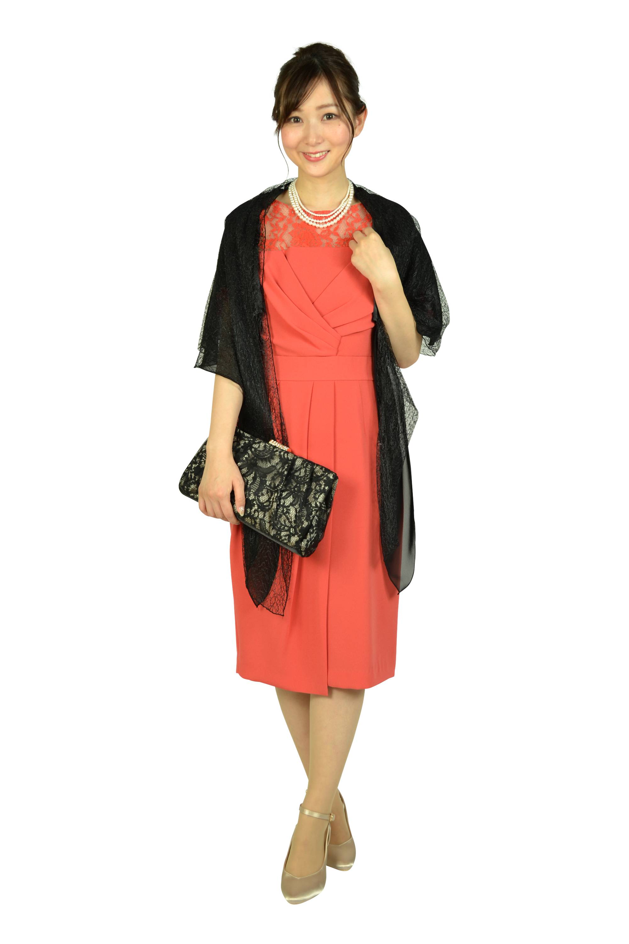 GRACE CONTINENTAL レースカシュクールコーラルオレンジドレス (S〜M