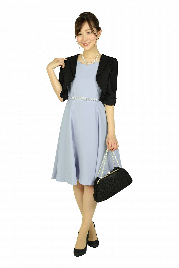 スカラップウエストパールダスティブルードレス