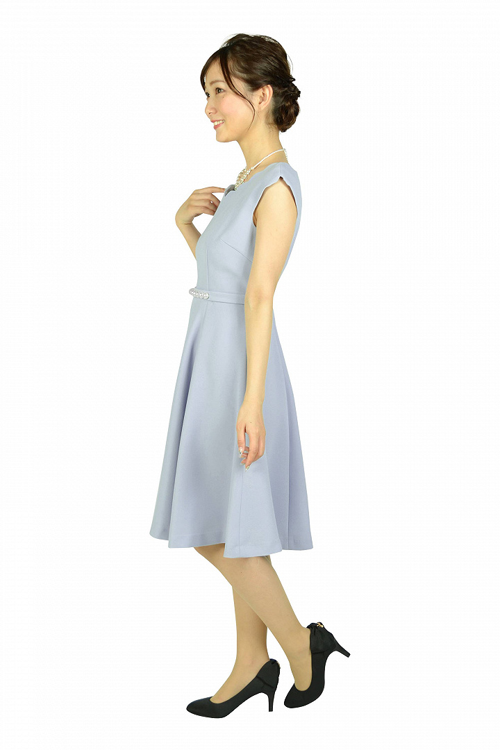 スカラップウエストパールダスティブルードレス