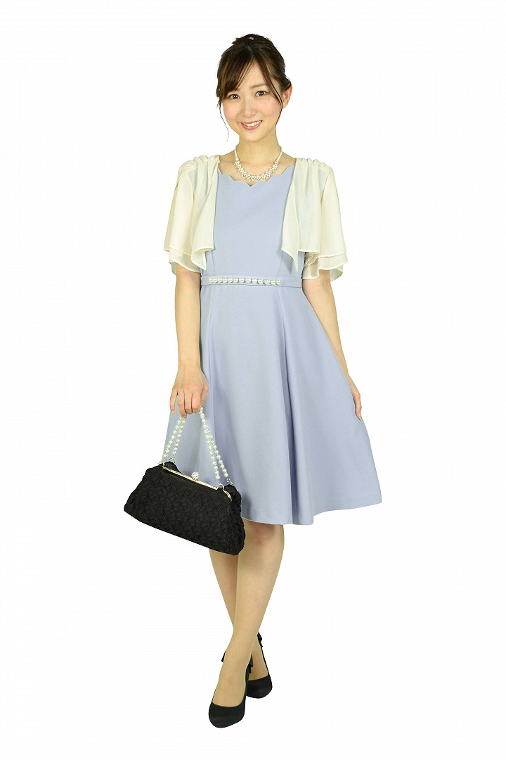 スカラップウエストパールダスティブルードレス