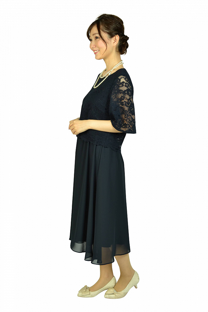 トップスレースネイビードレス