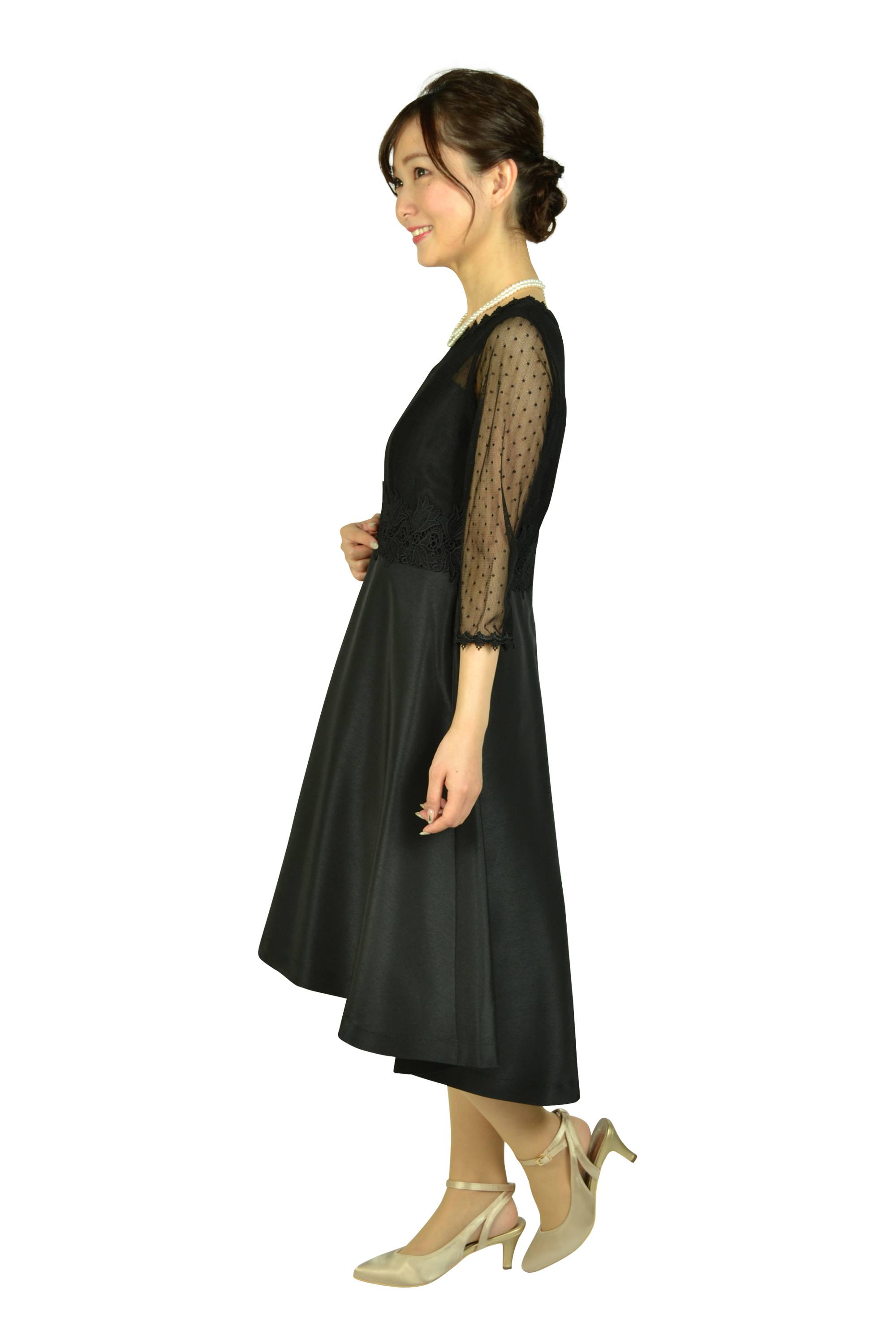 ドットレースイレギュラーヘムブラックドレス